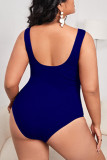 Королевский синий модный сексуальный однотонный купальник с открытой спиной и круглым вырезом плюс размер, комплект из трех предметов (с подкладками)