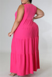 Rose Rouge Fashion Casual Plus Size Solid Basic O Neck Vest Dress