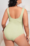 Mint green Fashion Sexy Solid Hollowed Out Backless O Neck Plus Size Swimwear Three-piece Set (With Paddings)