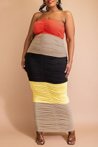 タンジェリンセクシーなソリッドパッチワークストラップレスワンステップスカートプラスサイズのドレス