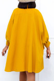 Желтые повседневные однотонные платья в стиле пэчворк с отложным воротником и пряжкой