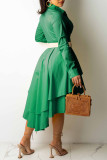 Grönt fast lapptäckesspänne Asymmetrisk turndownkrage Oregelbundna klänningar (utan bälte)