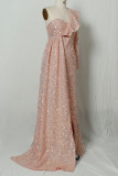 Розовое модное сексуальное лоскутное вечернее платье с блестками и открытой спиной с разрезом на одно плечо