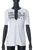 White Fashion Print Slit V Neck T-Shirts