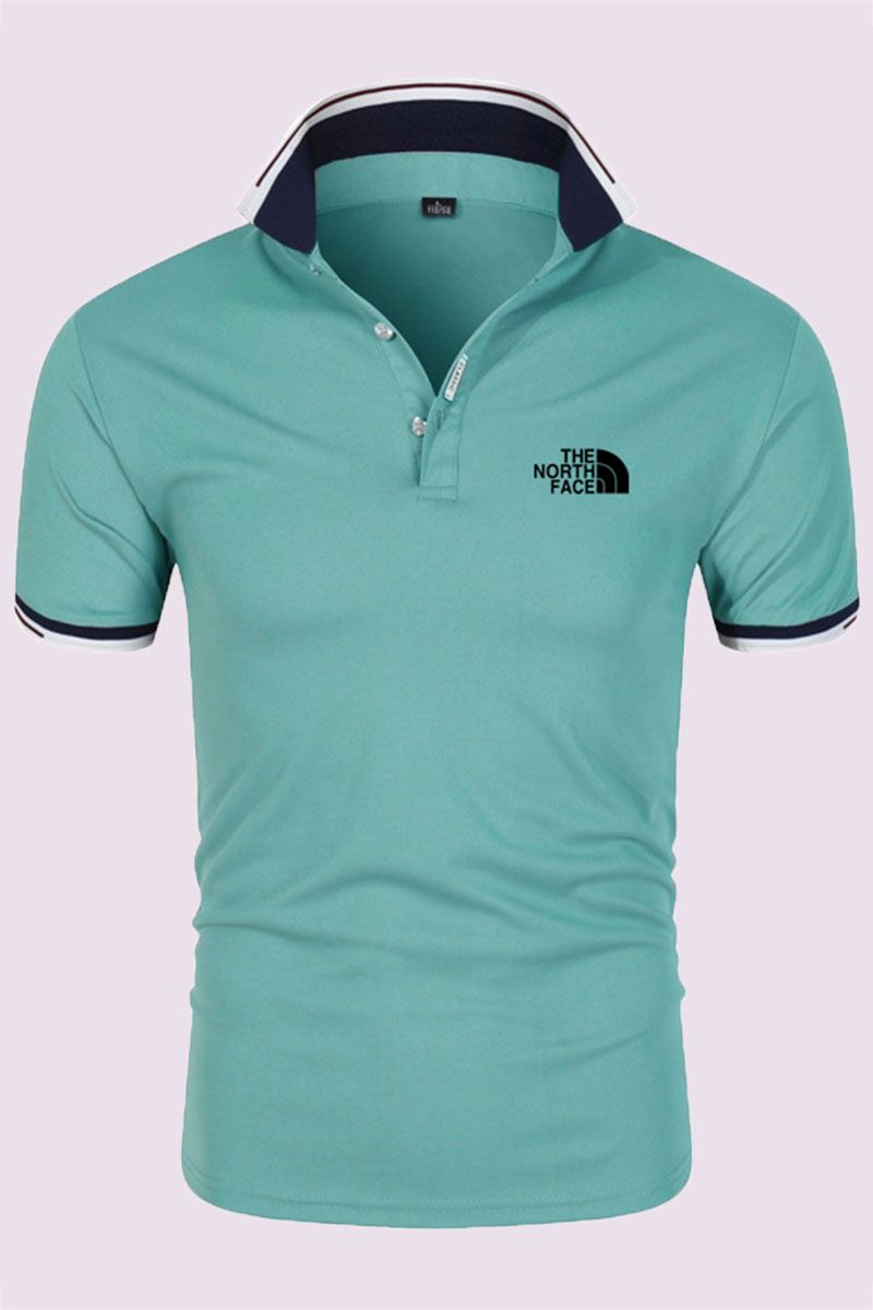 

Lake Blue Fashion Casual Print Letter POLO collar Tops