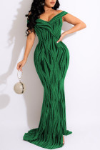 Зеленые сексуальные лоскутные платья с открытыми плечами