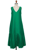 Vestido sin mangas con cuello en V de patchwork sólido casual de moda verde