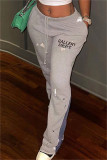 Donkergrijze mode Casual sportkleding Letterprint Patchwork Normale broek met middelhoge taille