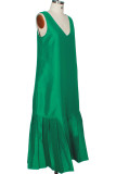 Robe sans manches à col en V et patchwork uni à la mode verte