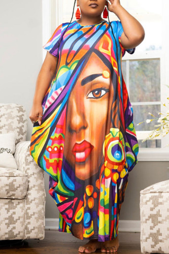 Robes de grande taille multicolores à imprimé décontracté patchwork col rond