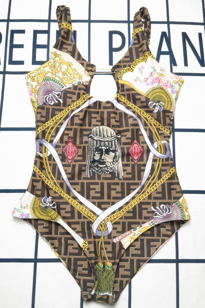 

Brown Fashion Sexy Print Letter Swimwears