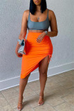 オレンジ色のファッションセクシーなソリッドドローストリング小帯スキニーハイウエストスカート