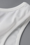 ホワイト ファッション カジュアル スポーツウェア ソリッド ベーシック O ネック ノースリーブ ツーピース