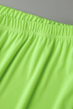 蛍光グリーンファッションカジュアルレタープリントスリットOネックプラスサイズツーピース