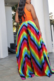 Pantaloni larghi a vita alta a vita alta con stampa patchwork casual multicolore