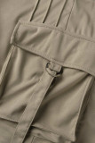 Kaki mode casual effen patchwork normale korte broek met hoge taille
