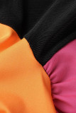 Розовый Оранжевый Модный Сексуальный Пэчворк Прозрачный О-Образным Вырезом Без Рукавов Из Двух Частей