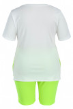 Verde fluorescente moda casual estampa carta fenda o pescoço plus size duas peças