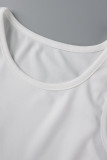 White Fashion Casual Sportswear Solid Basic O Neck Sleeveless Two Pieces
