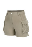 Pantalones cortos de cintura alta regulares de patchwork sólido casual de moda verde militar