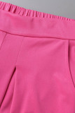 Rose rouge mode décontracté solide Patchwork régulier taille haute pantalon large
