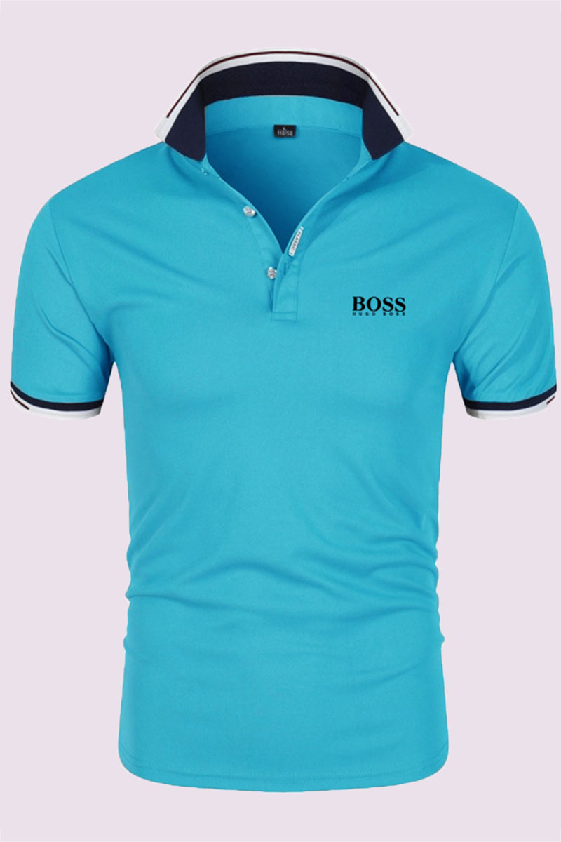 

Sky Blue Fashion Casual Solid Letter POLO collar Tops