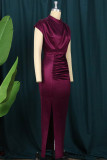 Pink Fashion Casual Plus Size Solid Slit Fold Half A Rollkragen-Abendkleid