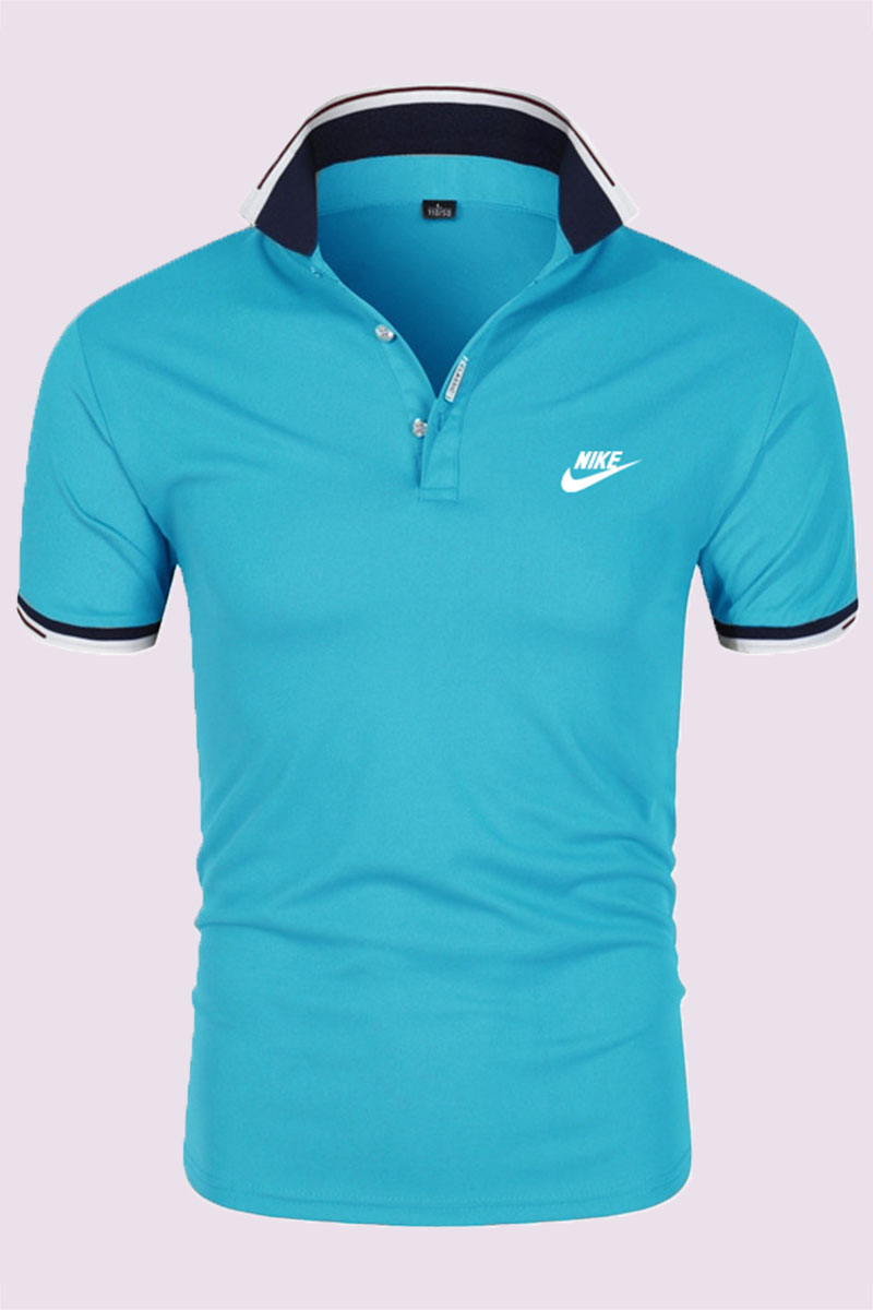 

Sky Blue Fashion Casual Print Letter POLO collar Tops