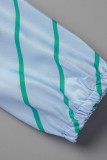 Robe chemise bleu ciel à imprimé rayé avec ceinture et col rabattu