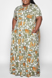Полосатый Повседневный принт Пэчворк O-образным вырезом Прямые платья больших размеров
