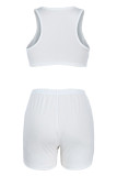 White Fashion Casual Sportswear Solid Basic O Neck Sleeveless Two Pieces