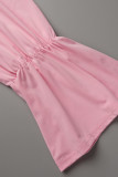 Pink Fashion Sexy Solid Bandage V Neck Plus Size Two Pieces