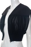 Tops de cuello con cremallera de borla sólida de moda negra