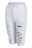 Weiße, modische, lässige, feste, zerrissene, dünne Denim-Shorts mit hoher Taille