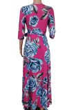 Red Casual Print Bandage Patchwork V Neck Straight Dresses