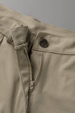 Shorts de cintura alta caqui moda casual patchwork sólido regular