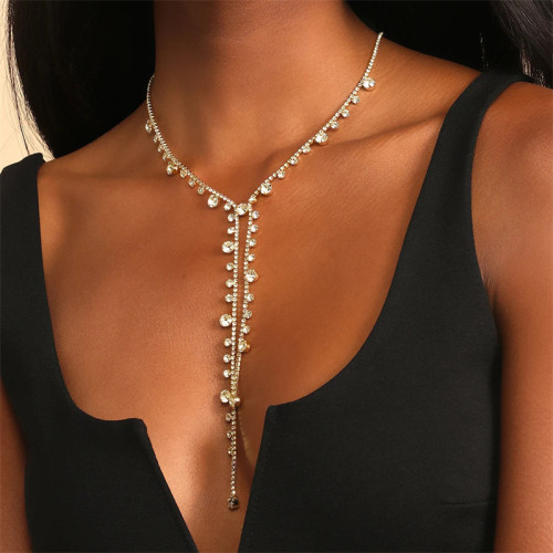 Gold Fashion Patchwork Rhinestone Asymmetrical Necklaces