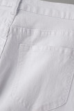 Pantaloncini di jeans skinny a vita alta strappati solidi casual alla moda bianchi