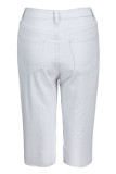 Pantalones cortos de mezclilla flacos de cintura alta rasgados sólidos casuales de moda blanco