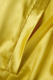 Combinaisons décontractées solides patchwork col en V lâche jaune