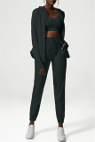 Zwarte casual sportkleding Effen patchwork Normale broek met hoge taille