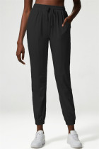 Black Casual Sportswear Solid Patchwork Regular High Waist Trousers