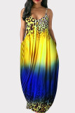 Зеленый Фиолетовый Мода Повседневная Плюс Размер Постепенное Изменение Леопардовым Принтом Спинки Спагетти Ремень Длинное Платье