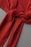 Красный сексуальный однотонный бандаж в стиле пэчворк с V-образным вырезом и половиной рукава из двух частей