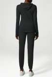 Svarta Casual Sportswear Solid Patchwork Vanliga byxor med hög midja