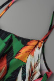 Fuchsia sexy print patchwork rechte jumpsuits met split en spaghettibandjes