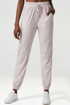 Calças casuais esportivas de damasco com patchwork sólido regular calças de cintura alta