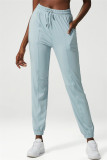 Голубой Повседневная спортивная одежда Твердые лоскутные обычные брюки с высокой талией