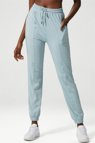 Light Blue Casual Sportswear Solid Patchwork Regular High Waist Trousers