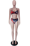 Red Fashion Sexy Print Backless Swimwears (Zonder Paddings)